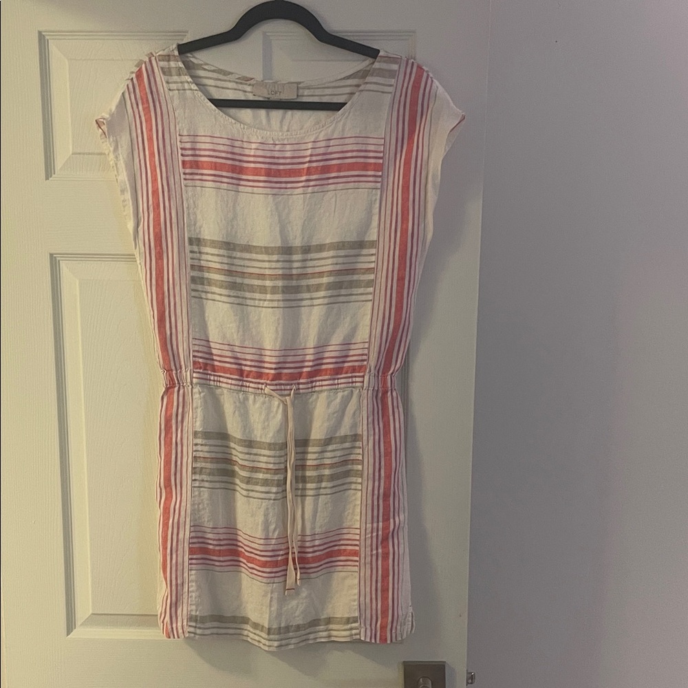 LOFT Striped Mini Dress - Pink, Gray, Cream